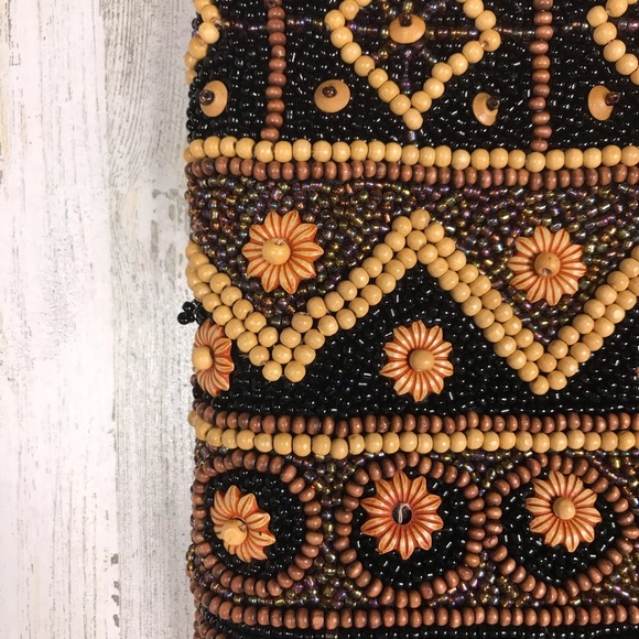 beaded double leather handle shoulder bag - Picture 3 of 7